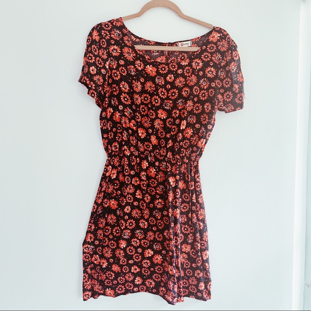 Navy Mini dress with coral flowers